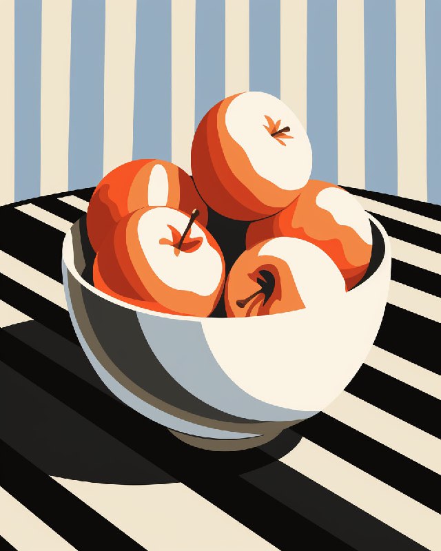 Bowl of Apples in Retro Rodchenko Monochrome Vector Style