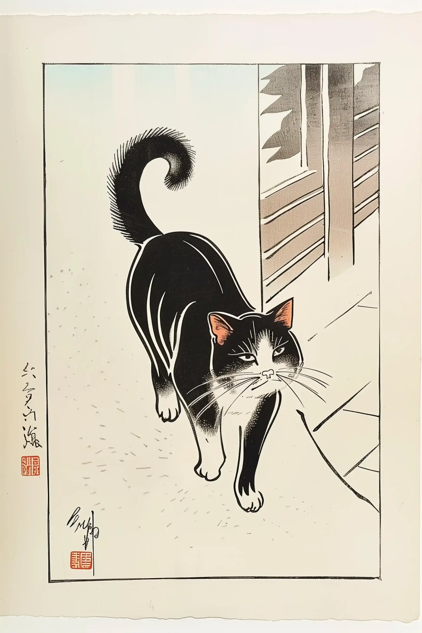 Linocut Cat Path