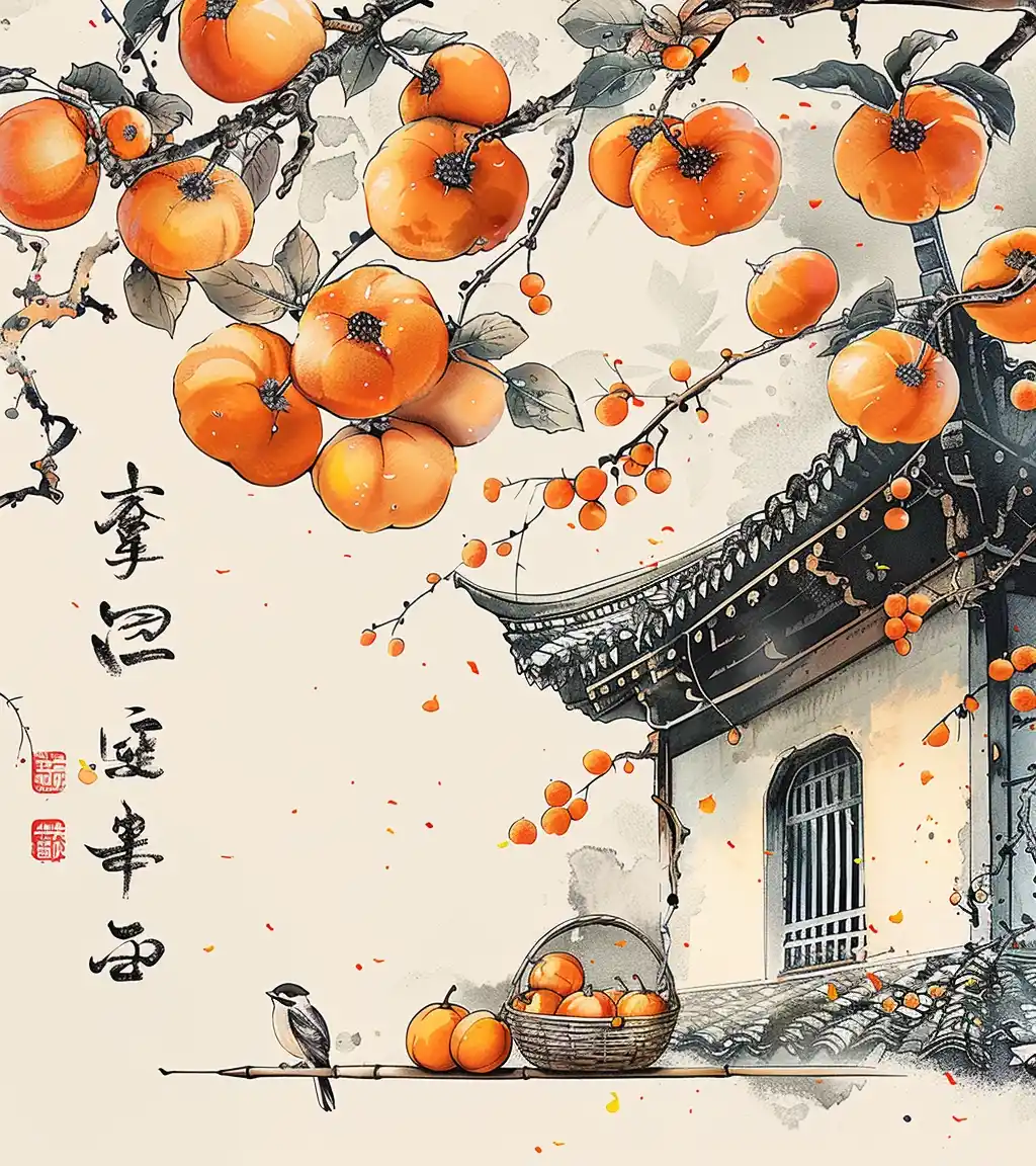 Chinese Watercolor Persimmons