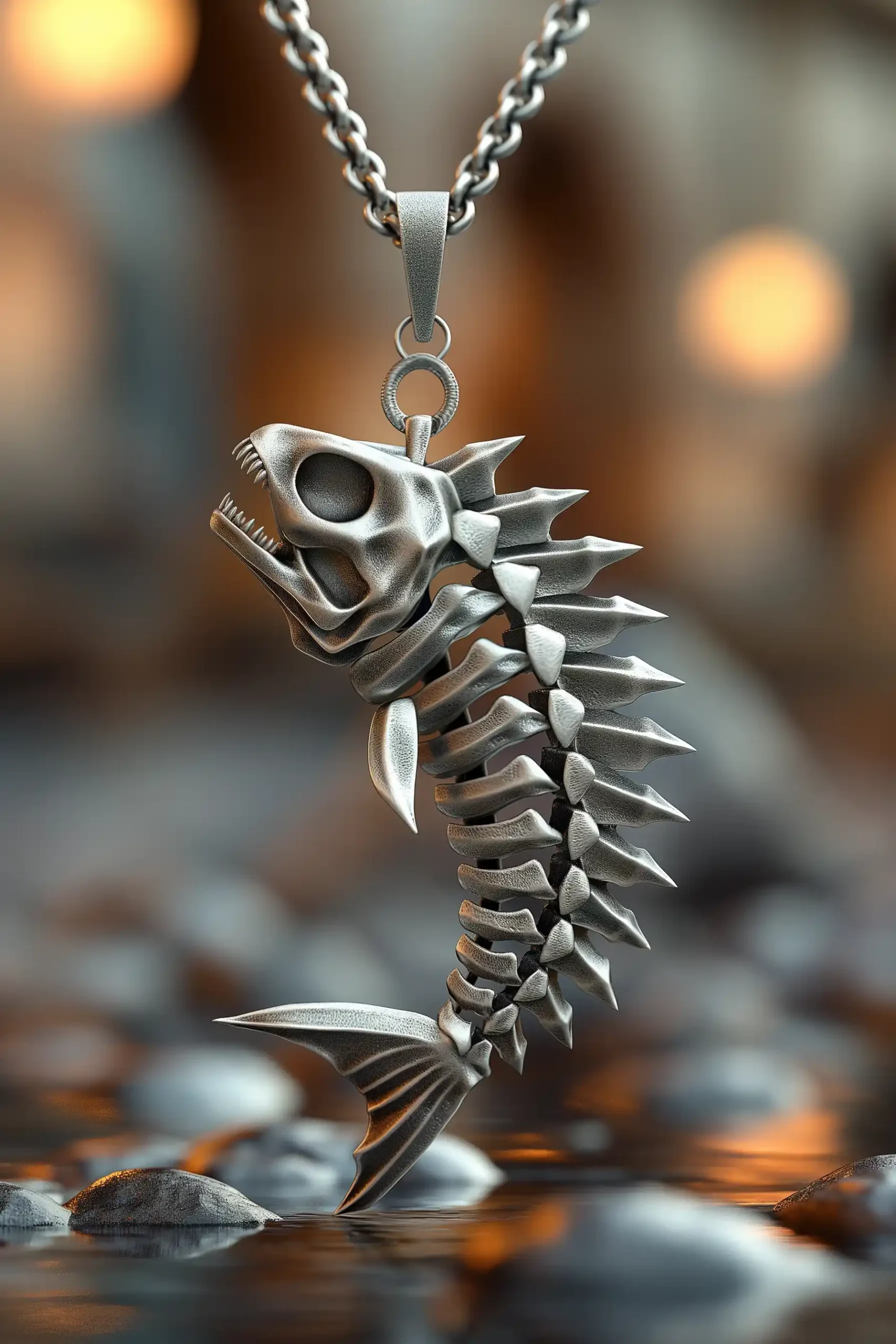 Metallic Fish Skeleton Pendant