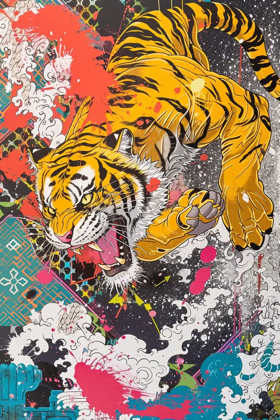 Dynamic Tiger in Aztec Style
