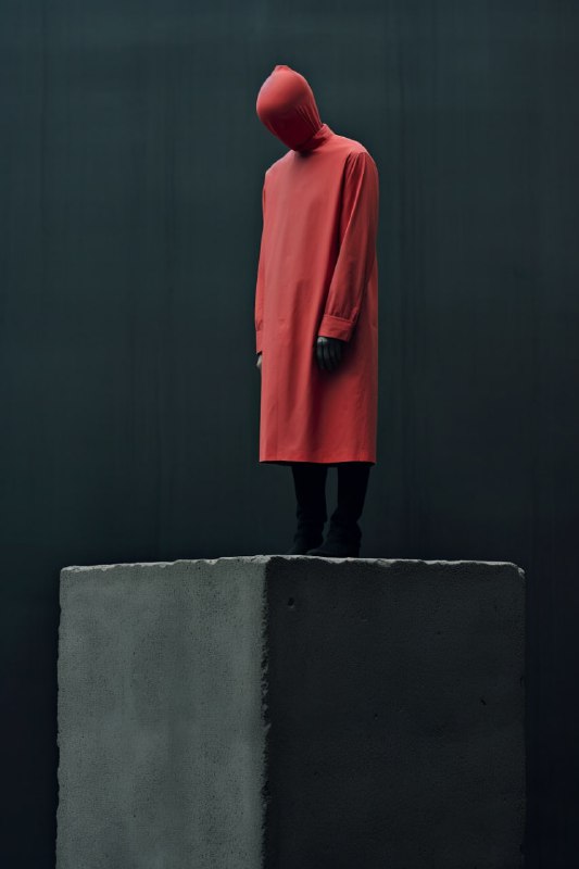 Linen Spectre on Concrete Cube in Red and Black Pastels