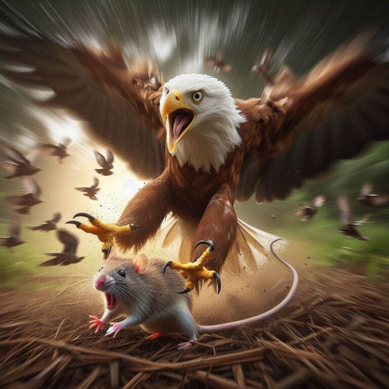 Panning Shot of Eagle Catching Terrified Rat Midflight