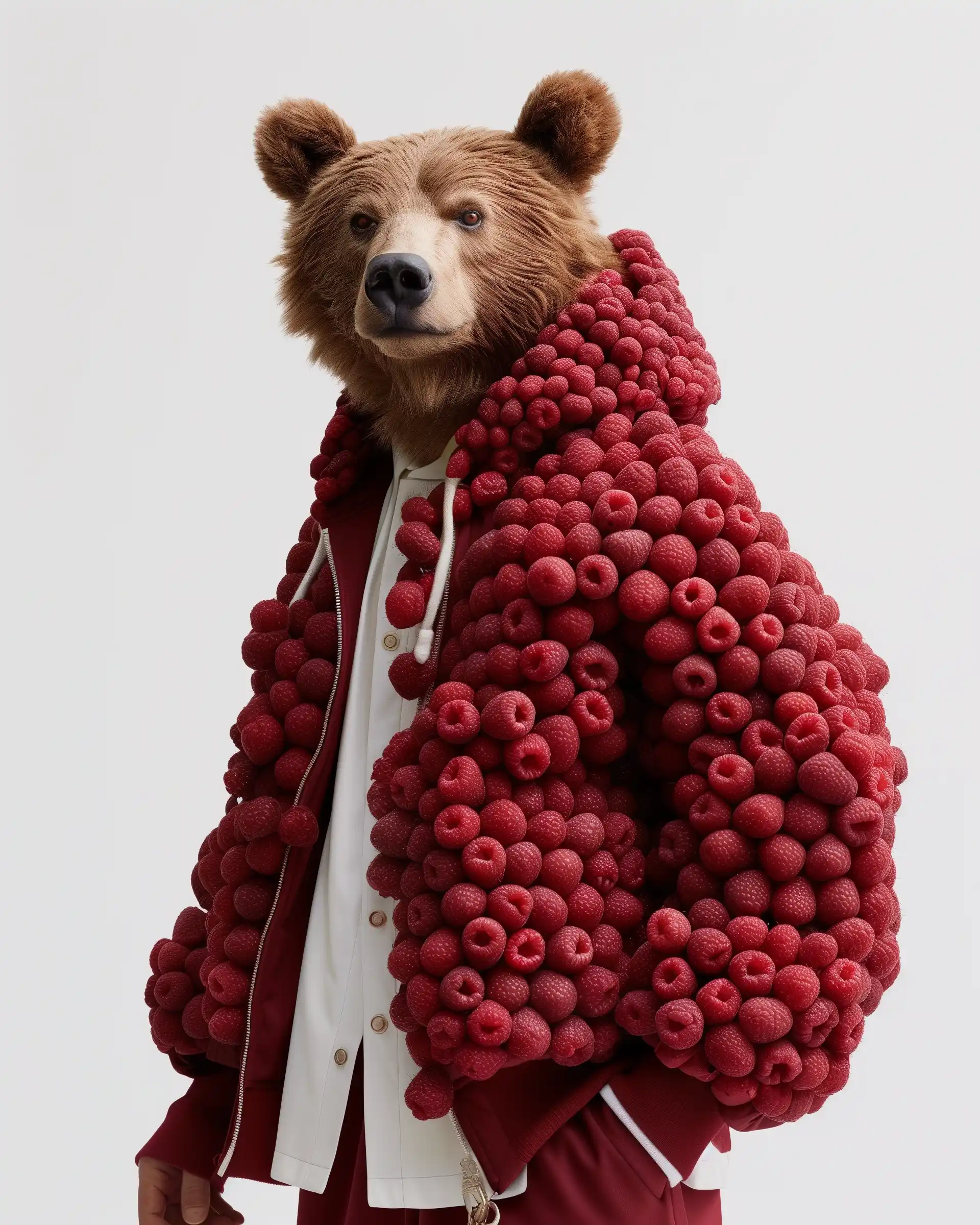 Realistic Bear in Raspberry Jacket