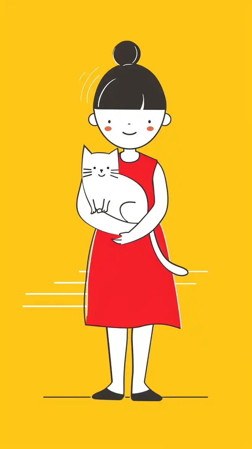 Flat Girl with Cat