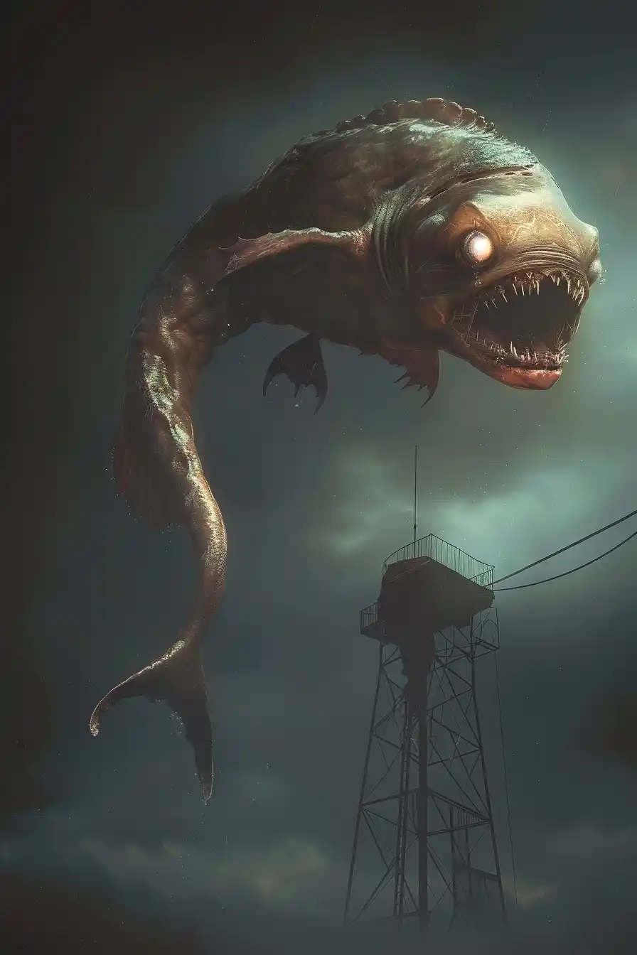 Monstrous Leviathan Approaching Tower