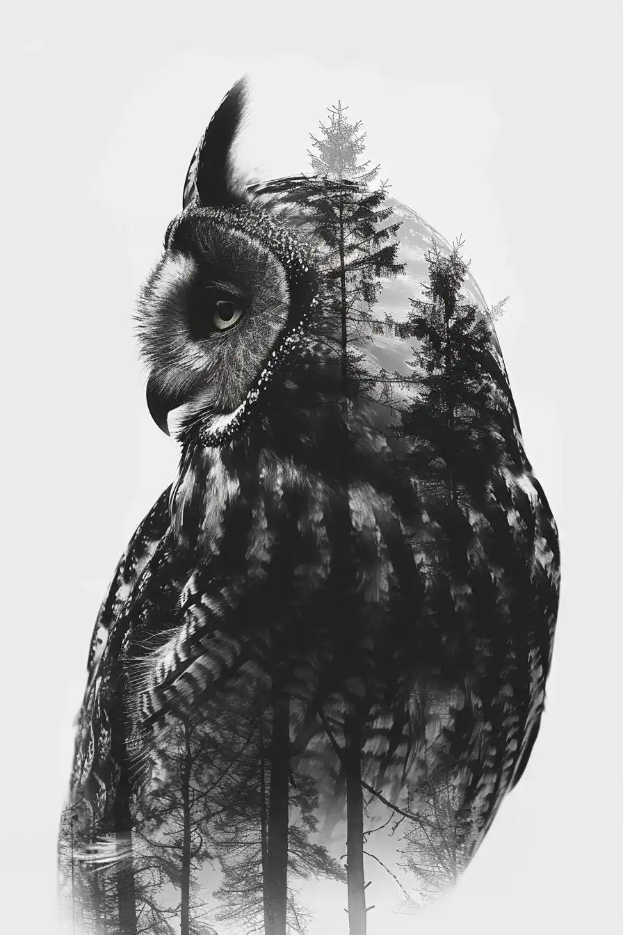 Double Exposure Owl Forest