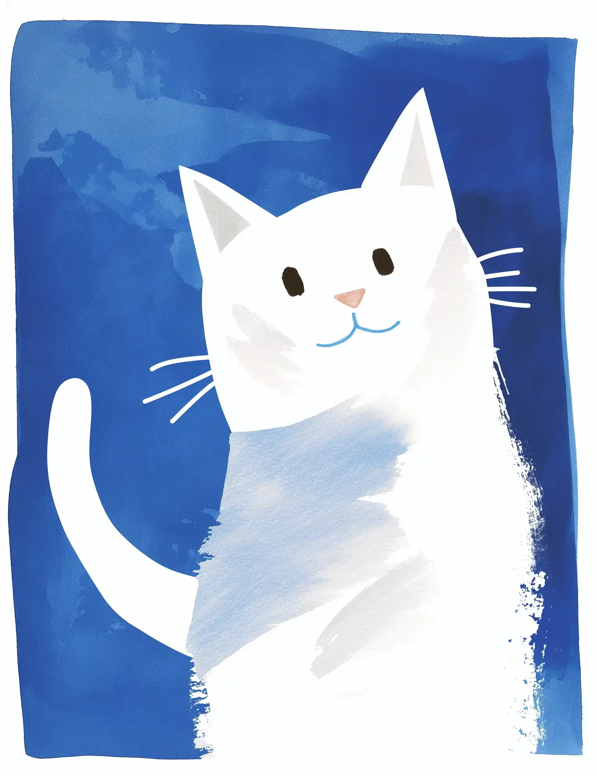 Flat Cat on Watercolor