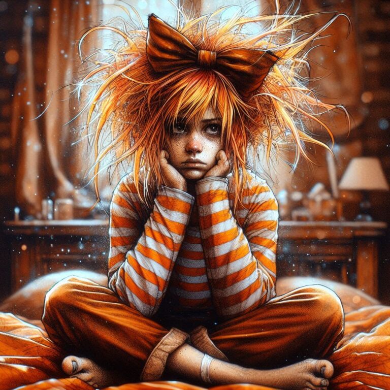 Punk Lady with Metallic Orange Hair in Striped Shirt