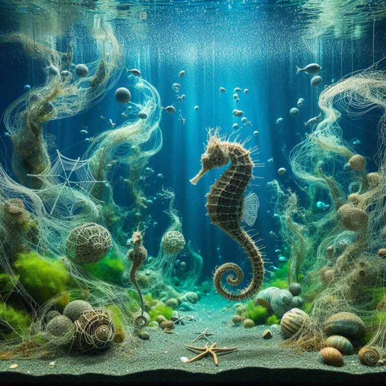 Wire Art Dream Landscape with Seahorses in Aquarium