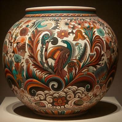 Polychrome Cholula Ceramic Vase with Lacquer Decoration