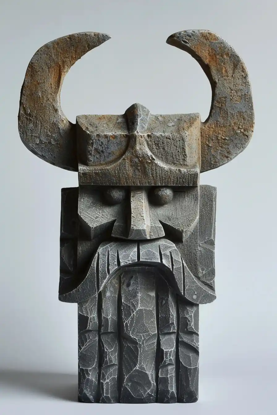 Blocky Viking Head Sculpture