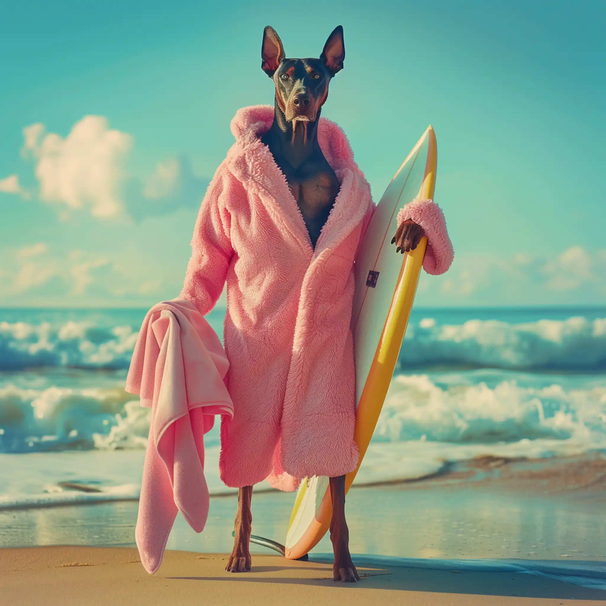 Realistic Dobermann Surfing Portrait