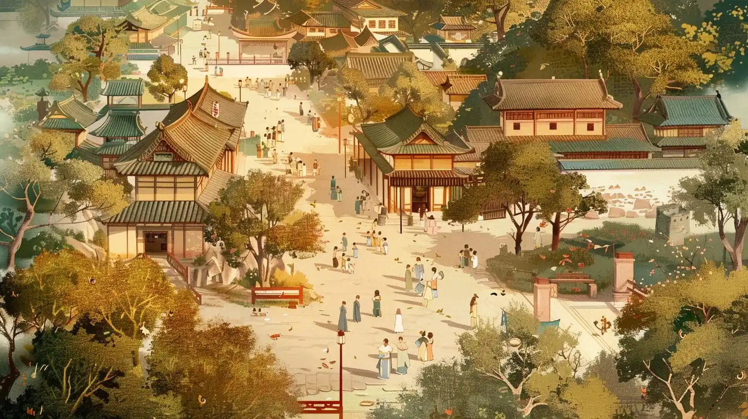 Ancient Cartoon Jiangnan Scene