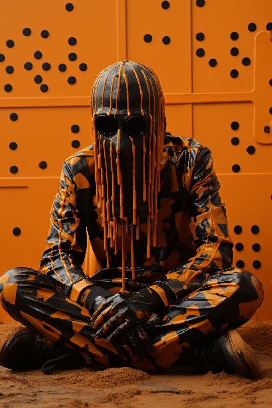 Man in Futuristic Mask by Oil-Dripped Bank in Dubai