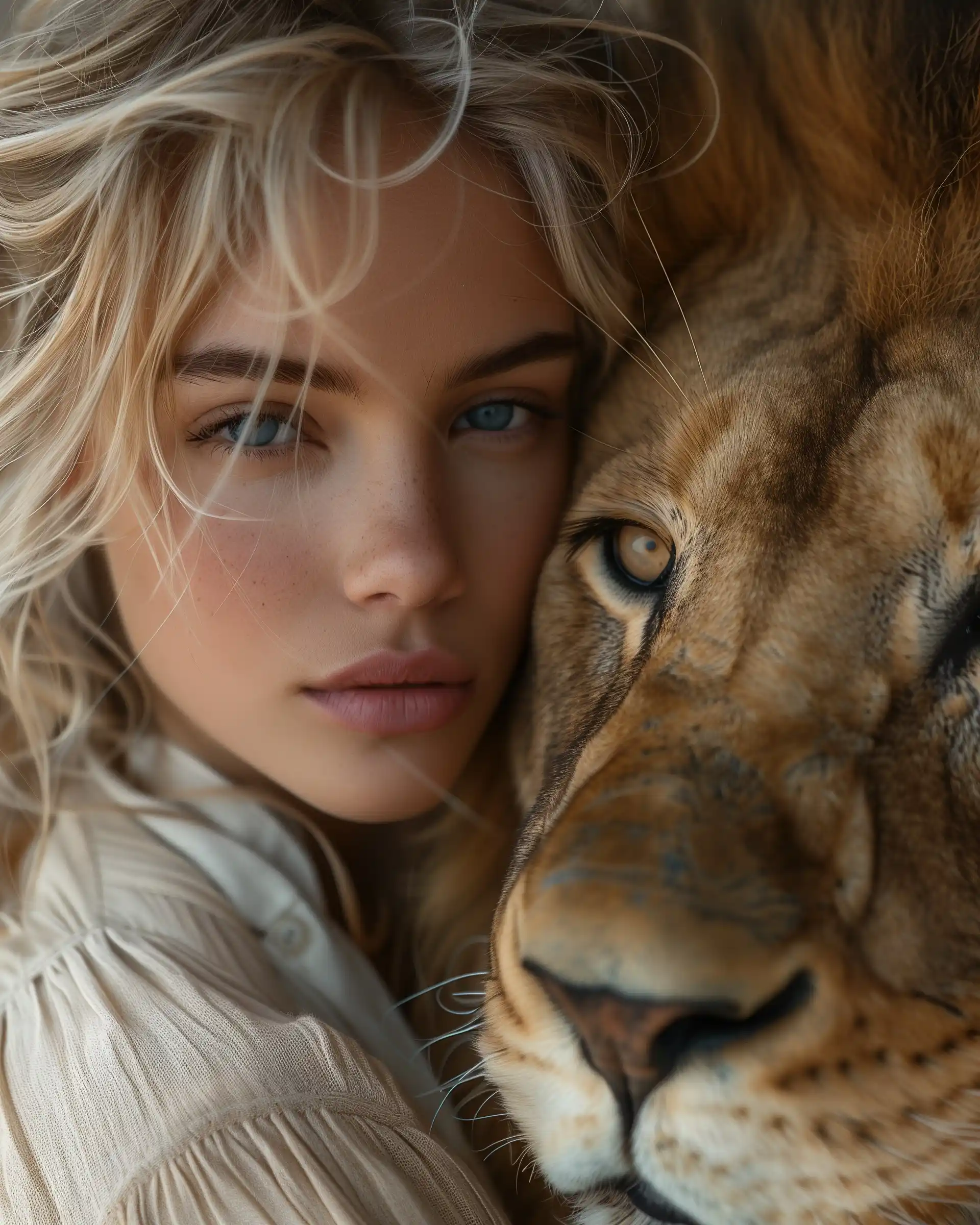 Dynamic Girl Lion Photo