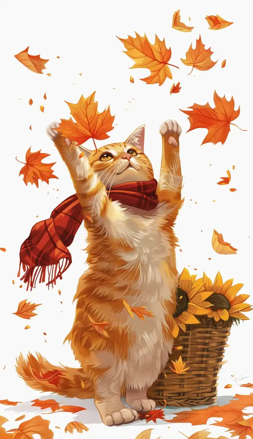 Realistic Autumn Cat Scene