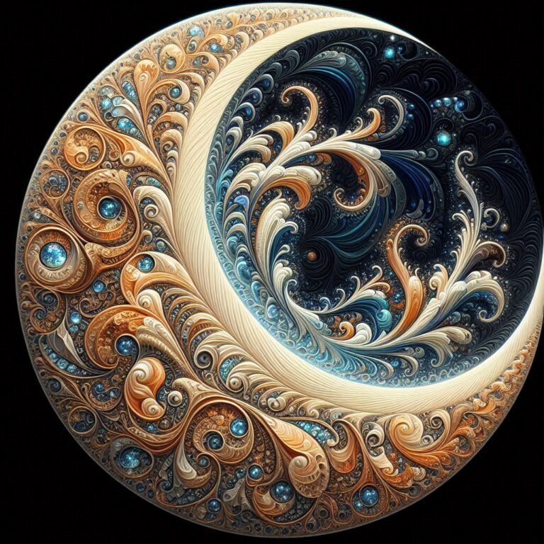 Moon with Ikebana Fractal Curve and African Mosaic