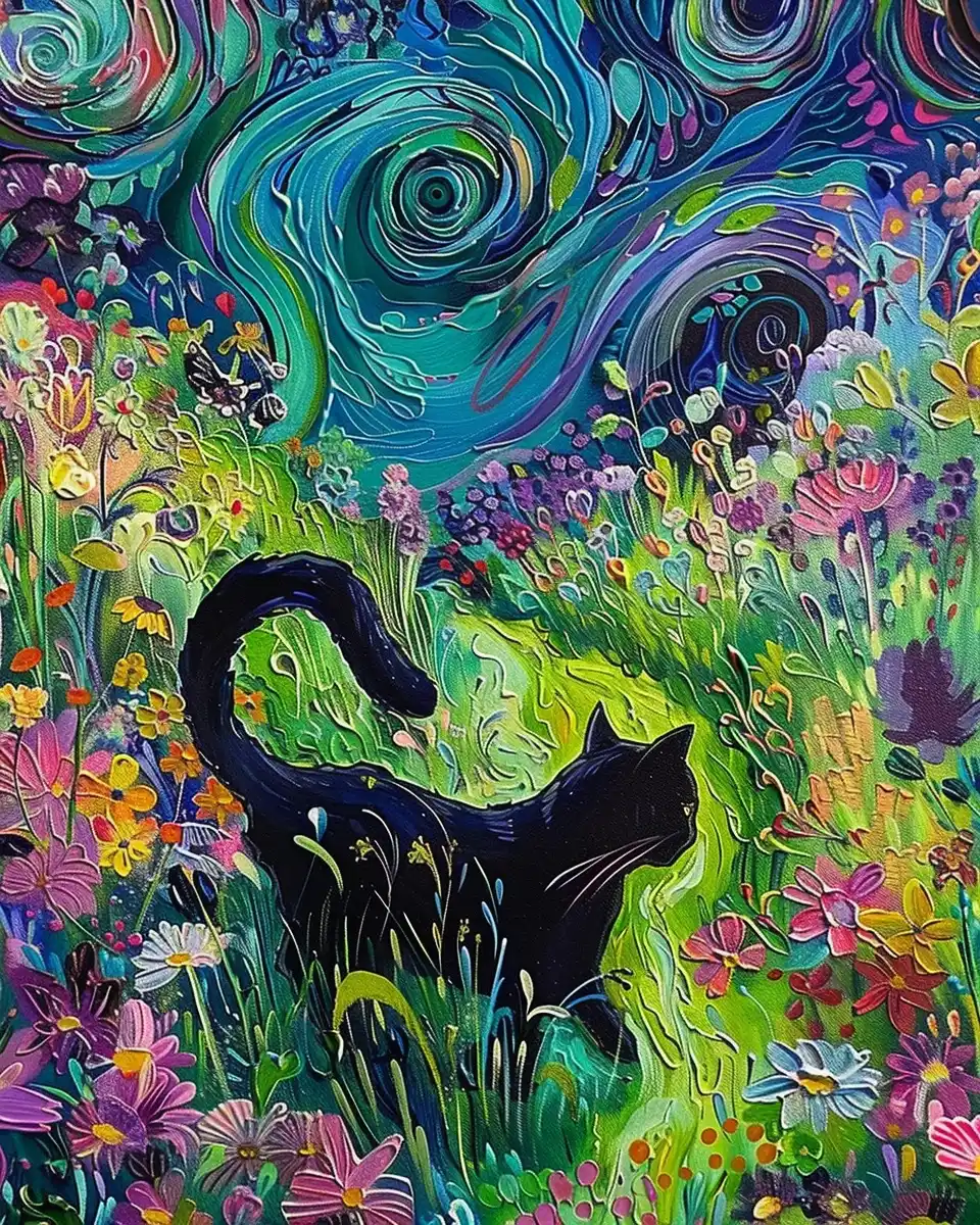 Swirling Cat in Garden