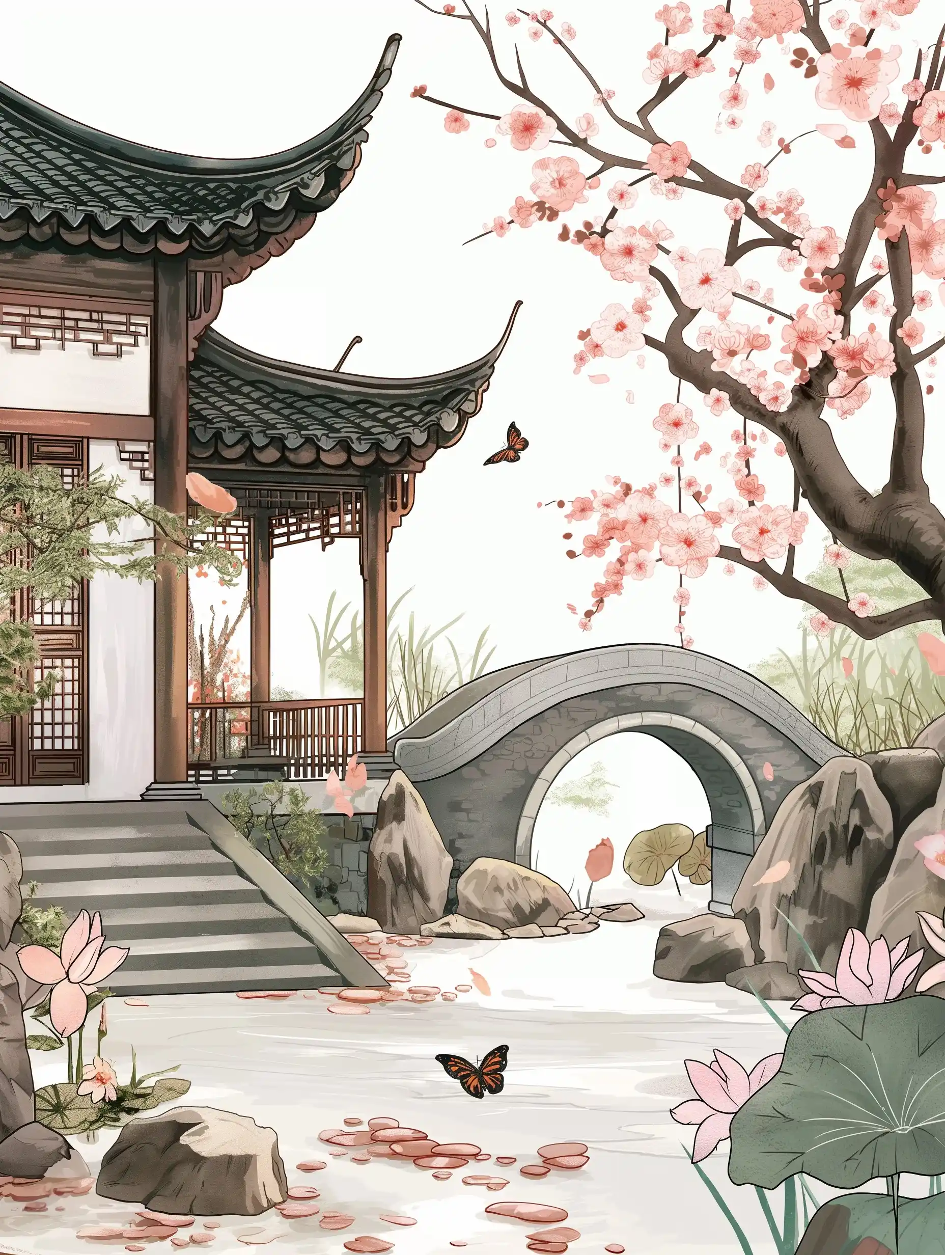 Ink Chinese Courtyard Landscape