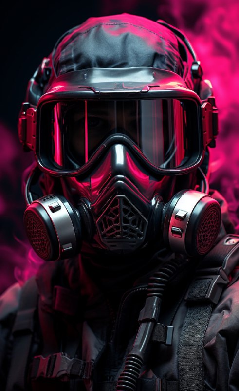 Mechanized Soldier Portrait in Sepia Magenta and Cyan