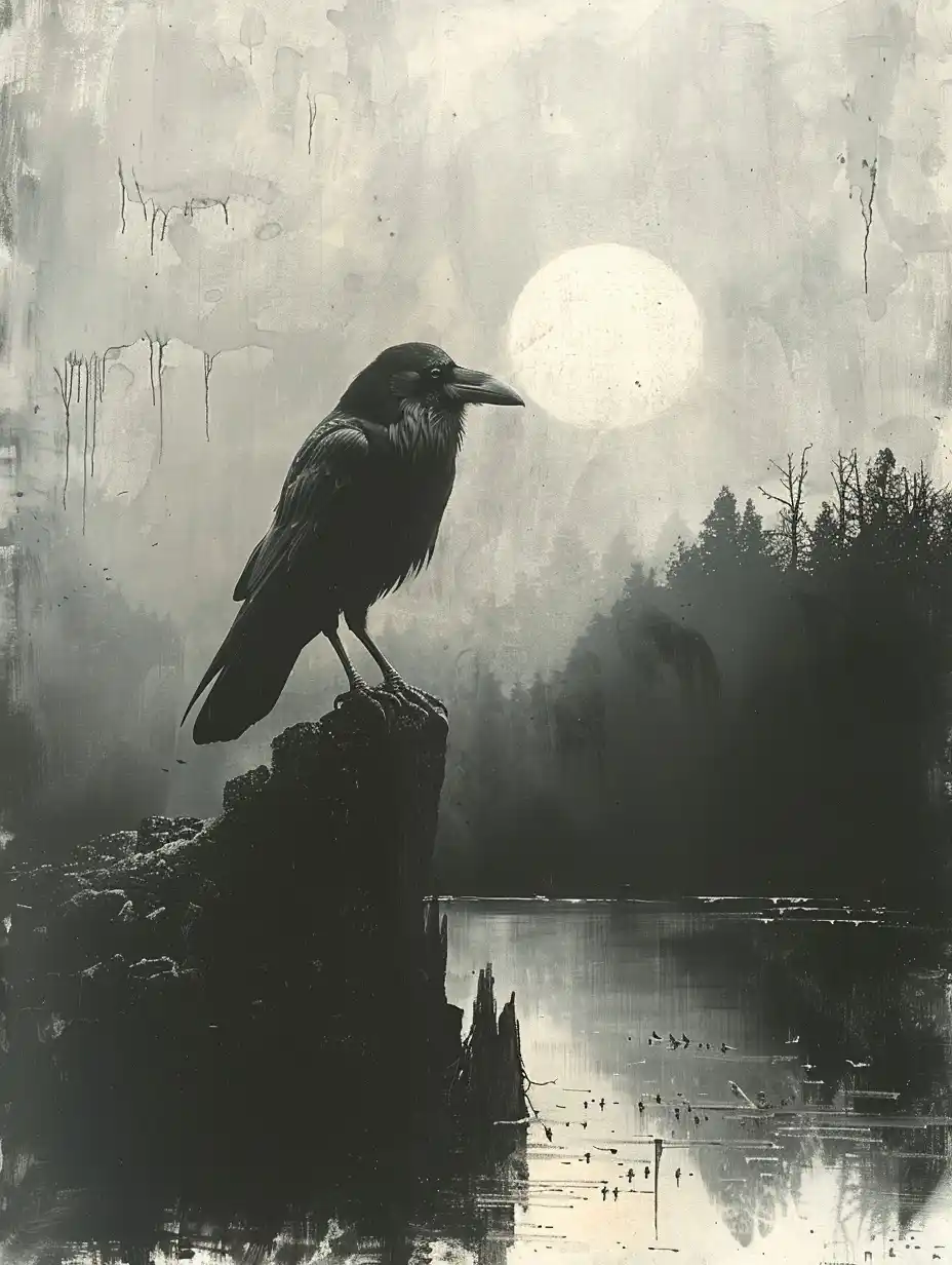 Stippled Raven Silhouette