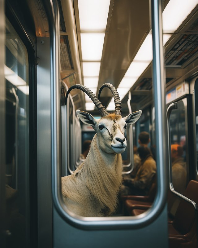Oryx Antelope Riding Subway Compartment 35mm Photo