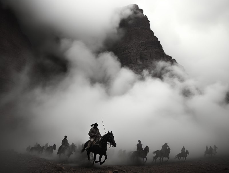 Yi People and Livestock in Daliang Mountains Monochrome