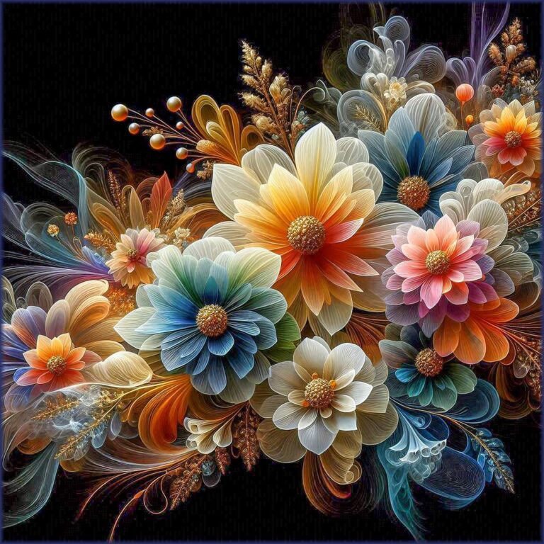 Colored Glass Flowers with Fine Golden Petal Borders