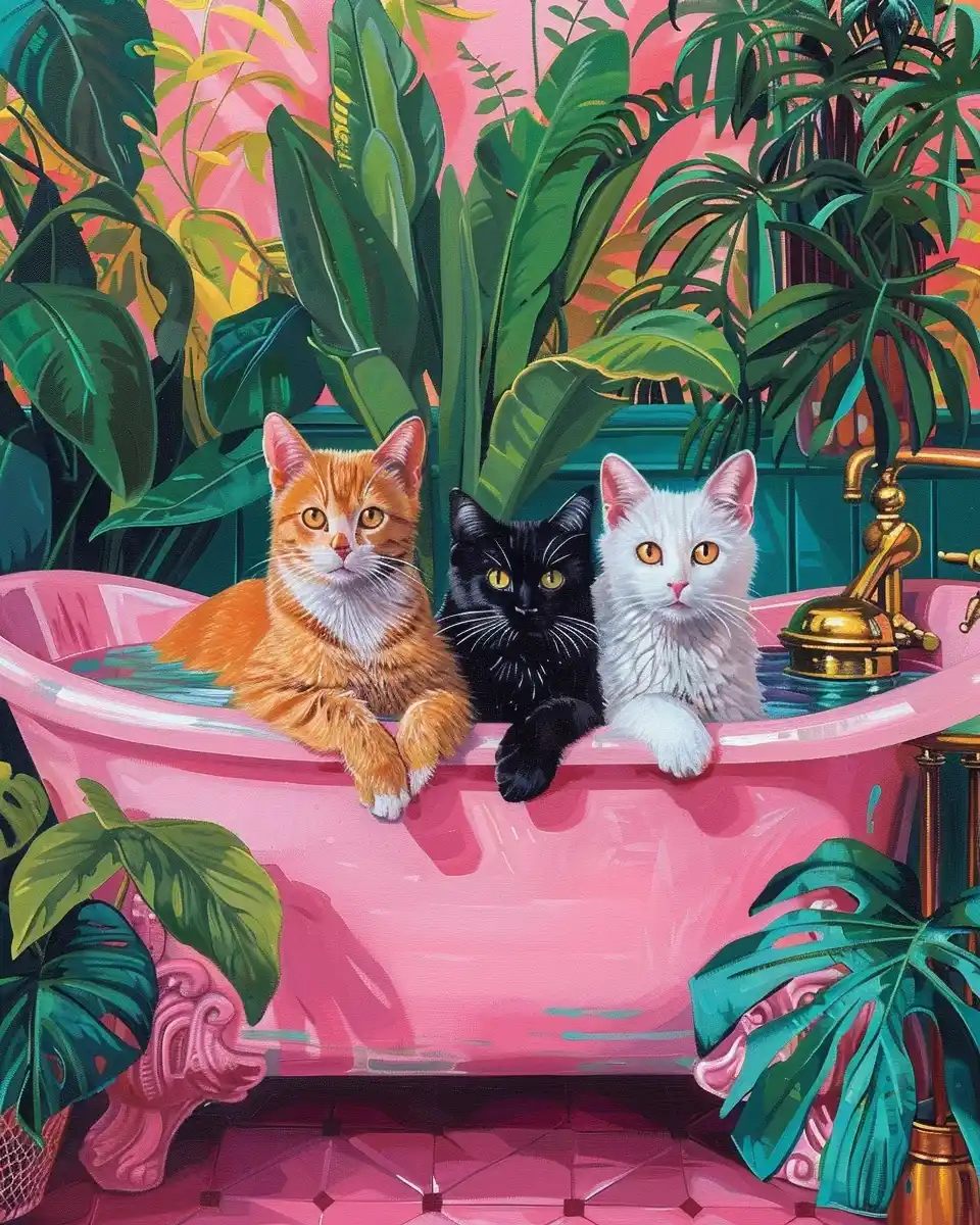 Cottagecore Cats Bathtub Scene