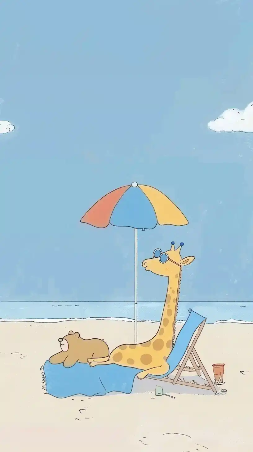 Cartoon Giraffe Beach Day