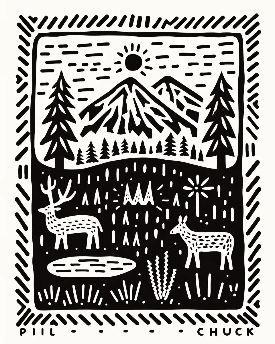 PILCHUCK PNW Linocut