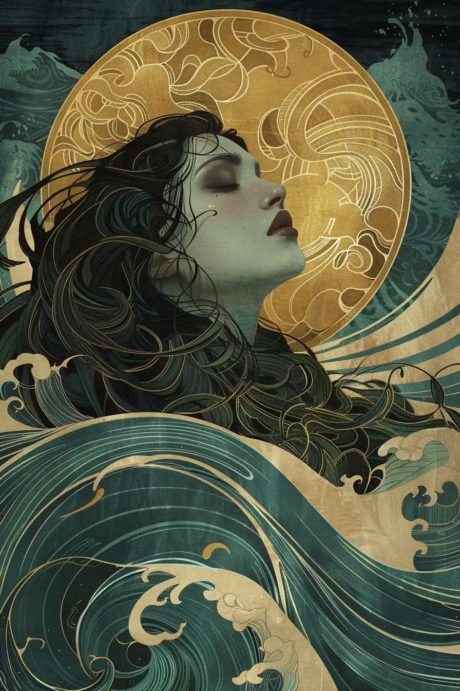 Art Nouveau Woman Seascape