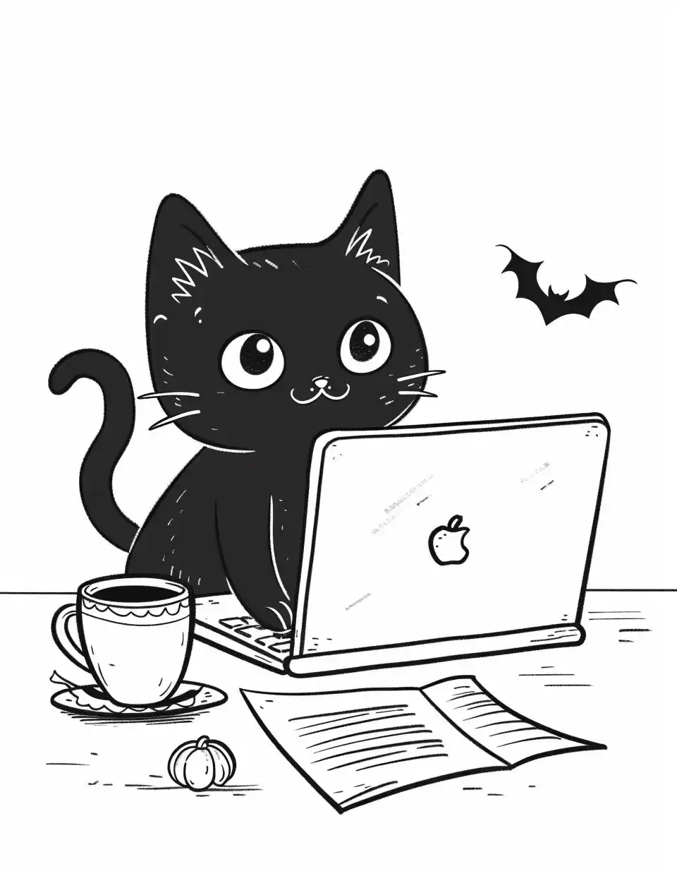 Black Cat Typing Laptop