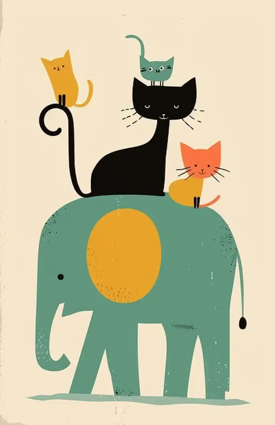 Minimalist Cat and Elephant