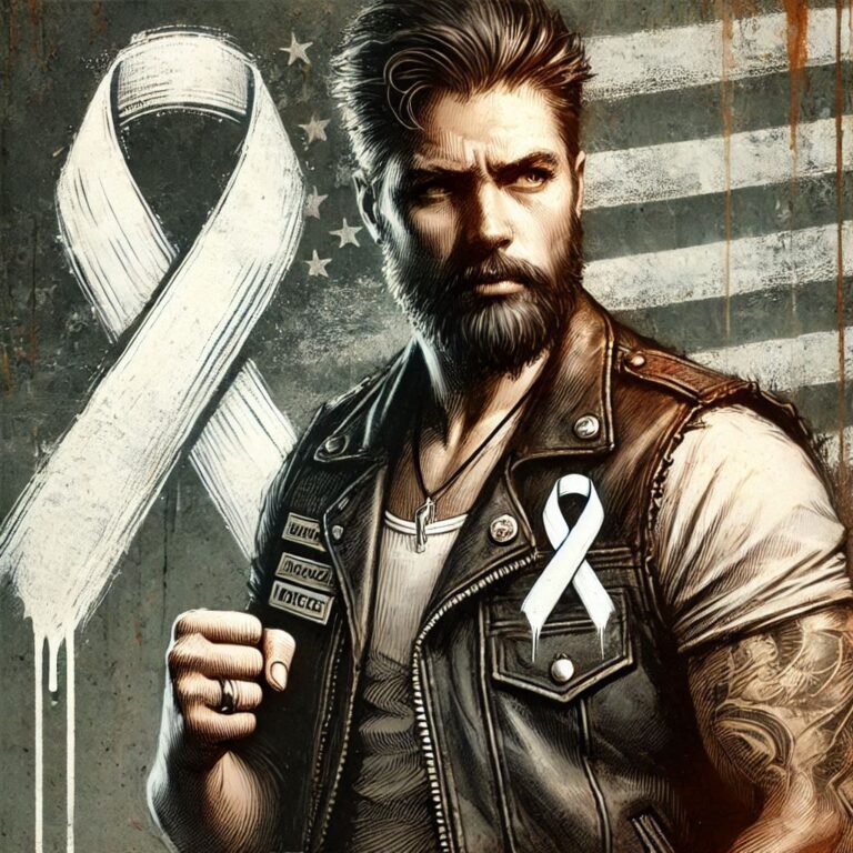 White Ribbon Biker Portrait Urban