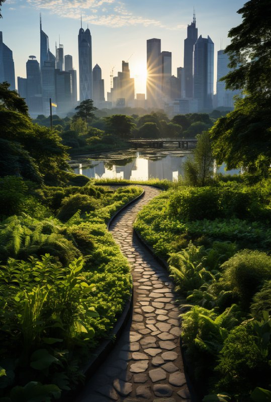 Shanghai Park Sunset Cityscape in Indigo and Green