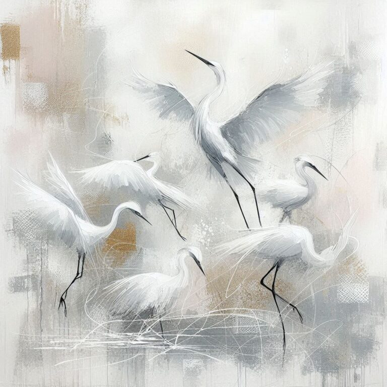 Dance of the Egrets Gestural Abstract in White Shades