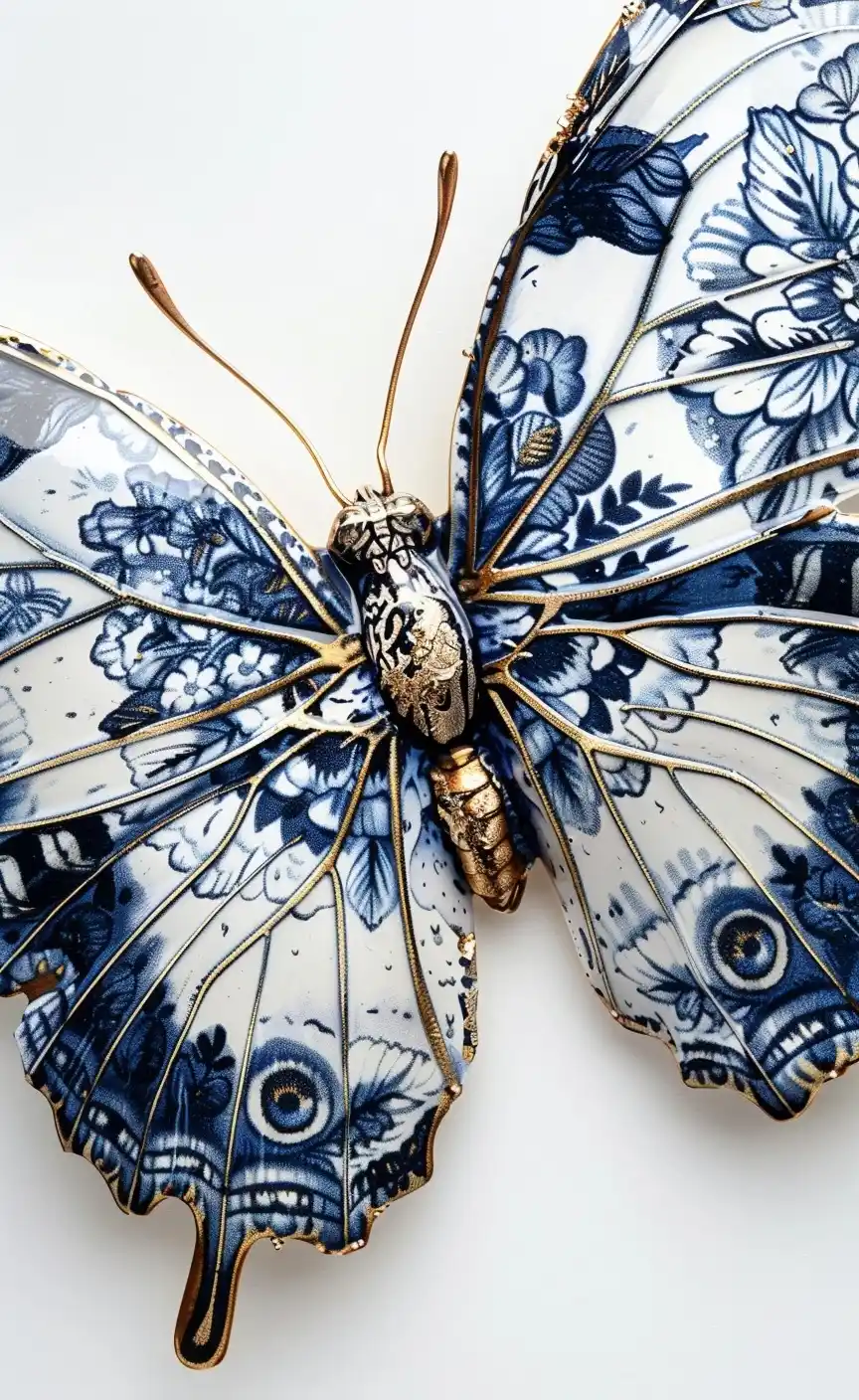 Delft Blue Butterfly Poster
