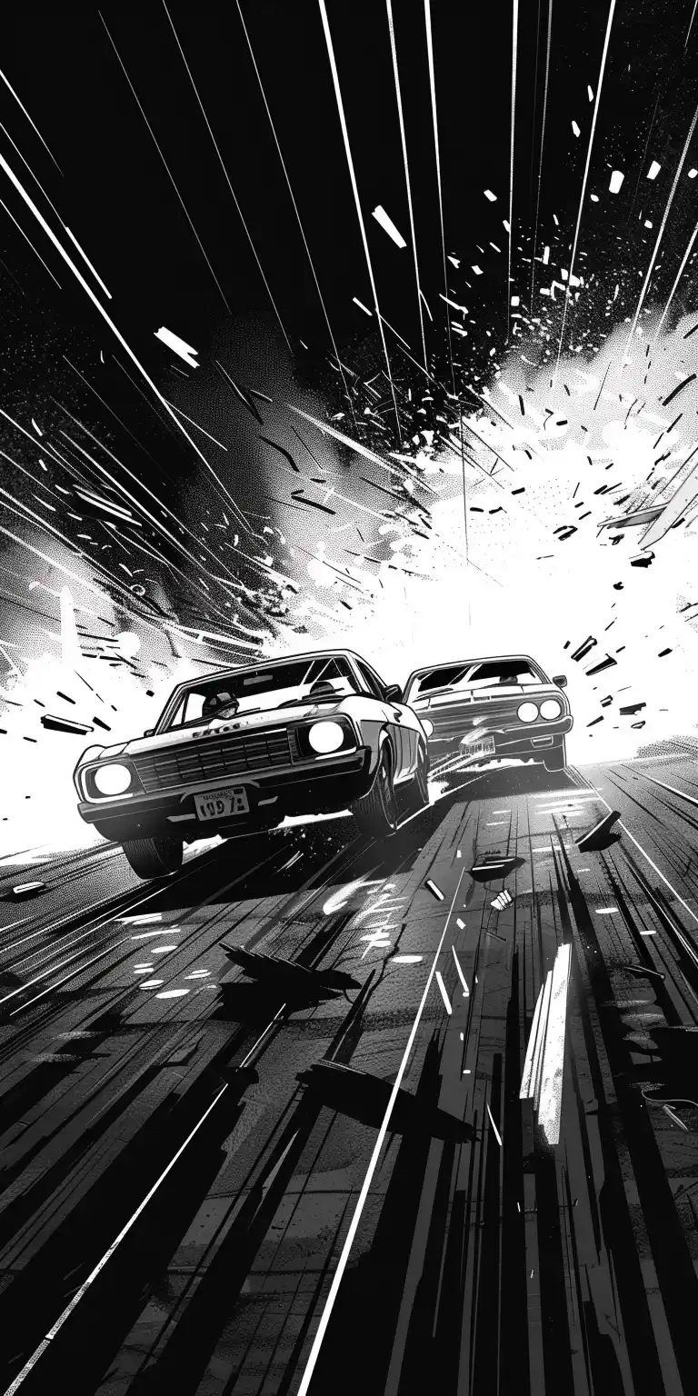 Damaged Car Chase Japanese Ink