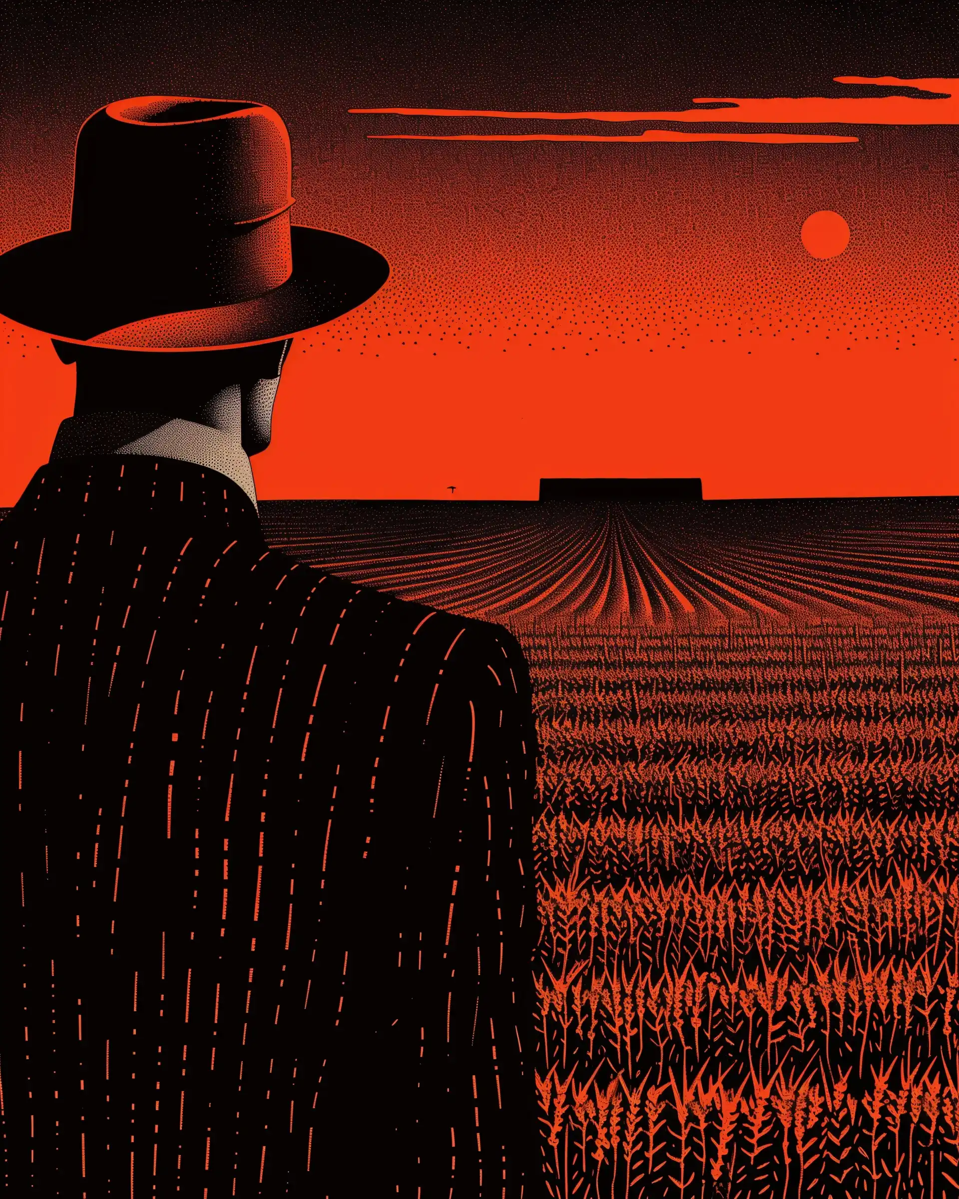 Surreal Hat Man in Cornfield