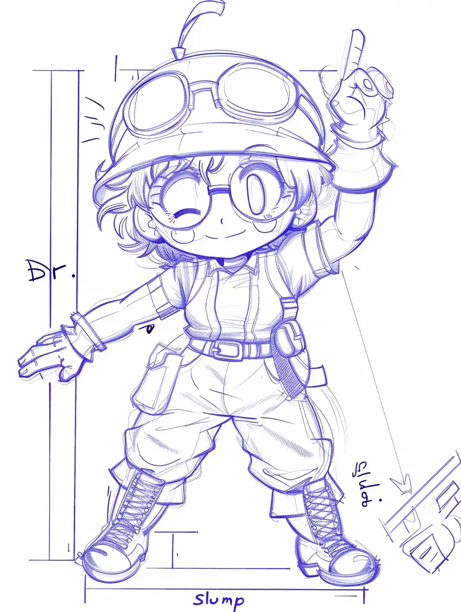 Chibi Arale Blueprint Sketch