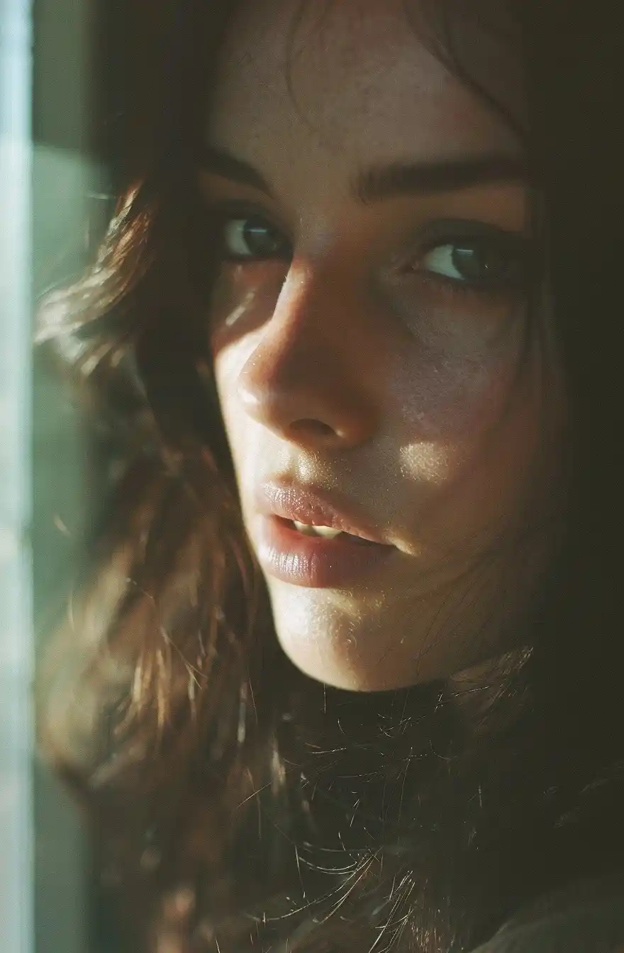 Brunette Reflection in Glass