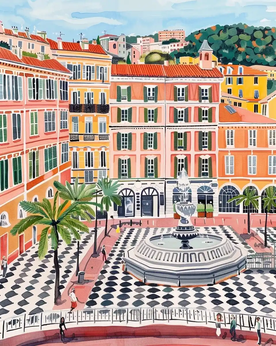 Naive Square Fountain Gouache