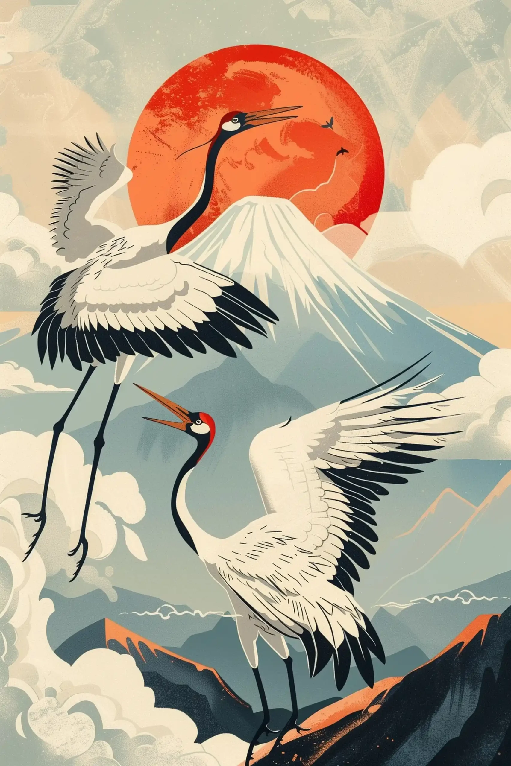 Japanese Cranes in Ukiyo-e