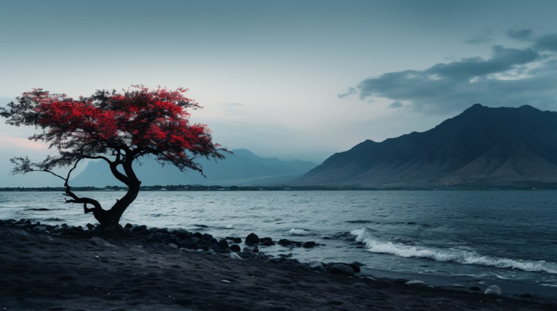 Surreal Cinematic Lahaina Shore in High Contrast Color