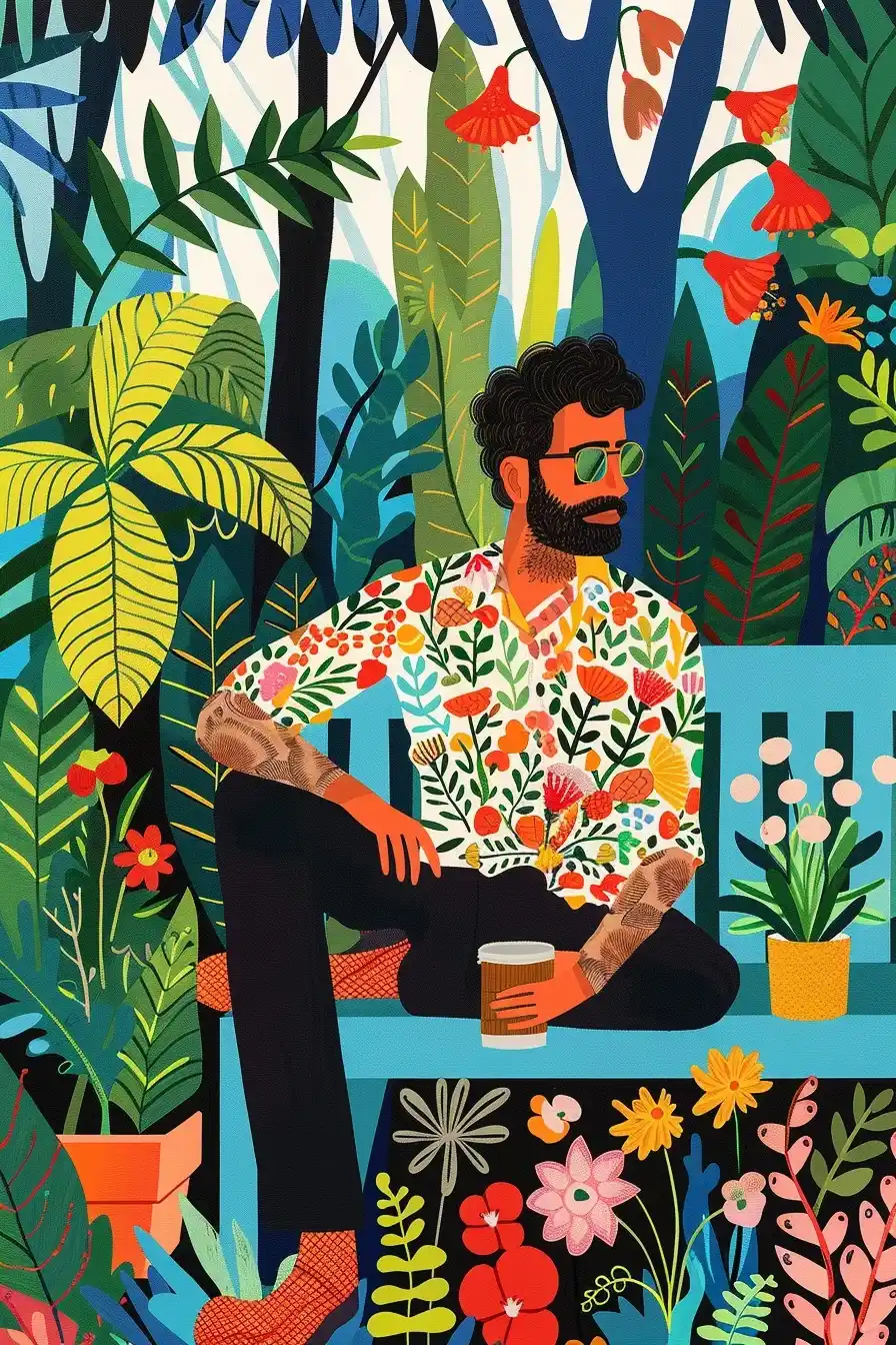 Dark-Haired Man in Garden