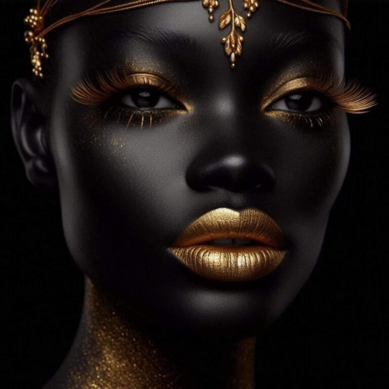 Golden-Lipped African Woman Portrait on Black Background