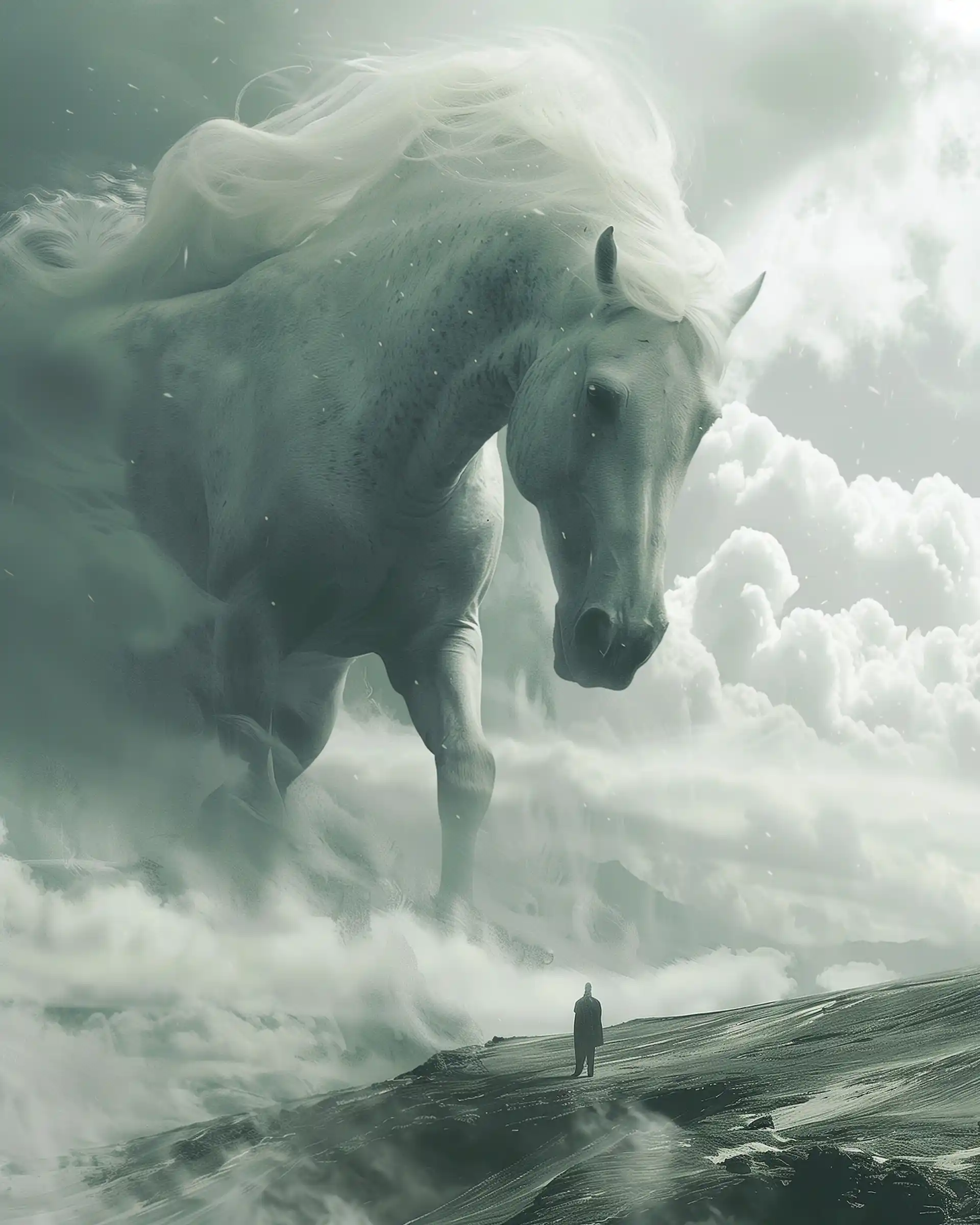 Giant White Horses Surreal Cinematic Photography