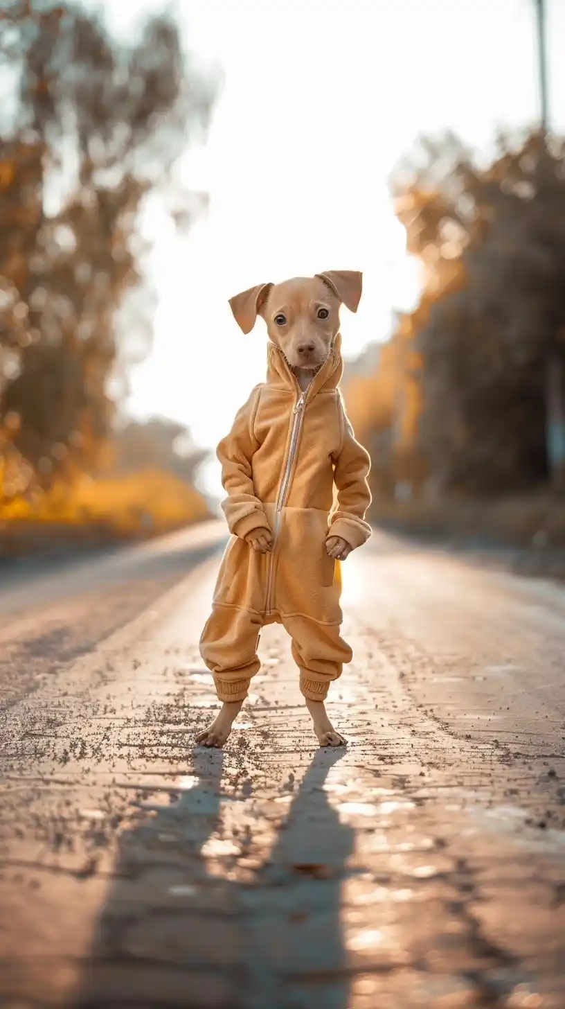 Jumpsuit Dog on Road
